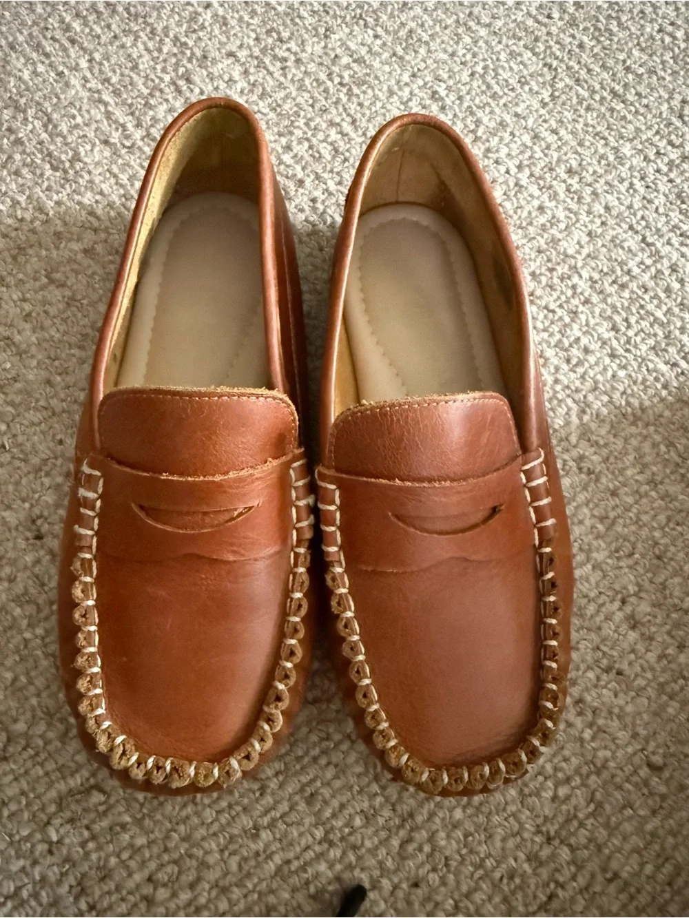 Elephantito Tan/Brown Leather Penny Loafers for Kids